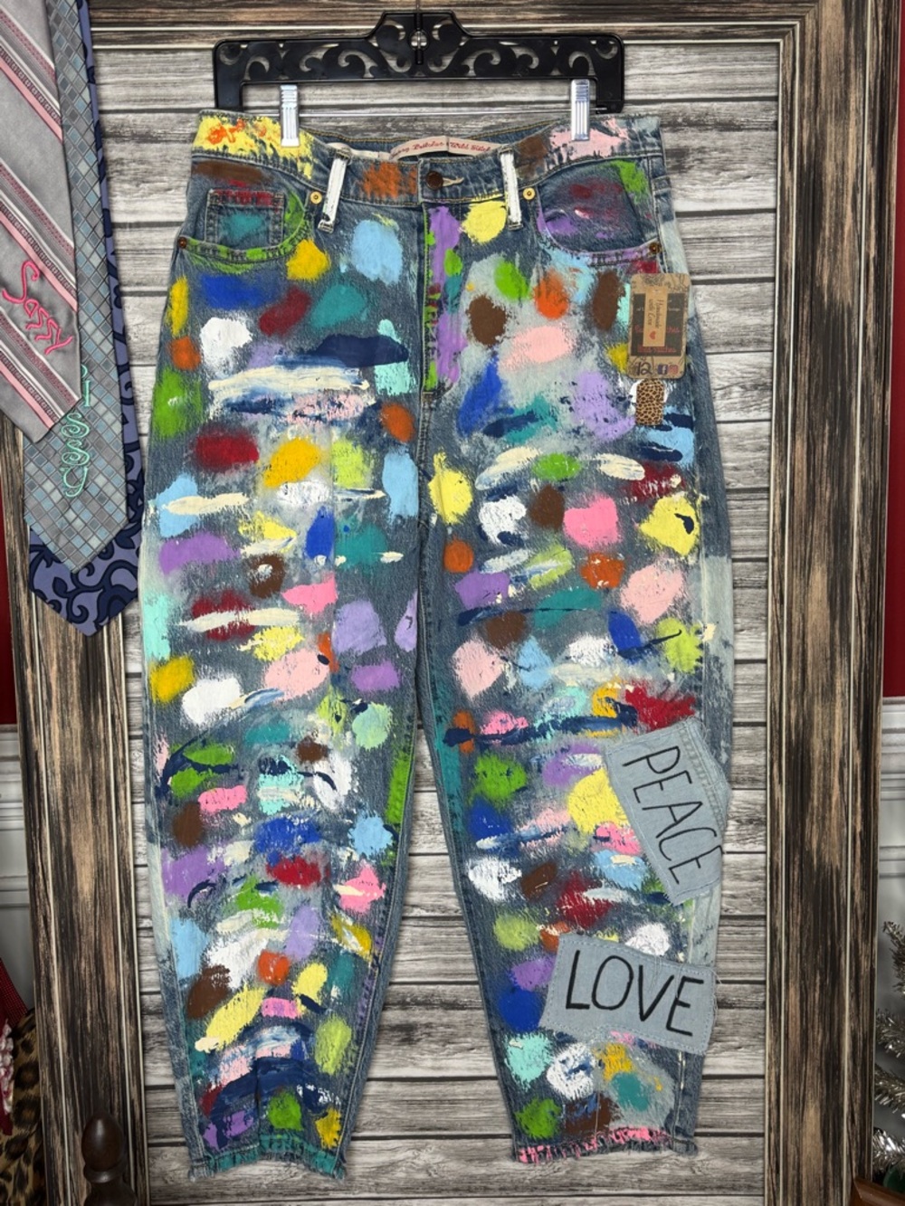 Artisan Handmade UpCycled Repurposed Denim Barrel Balloon Jeans Handpainted 12